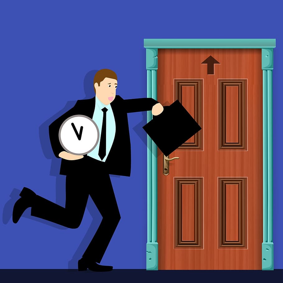 man running for the door