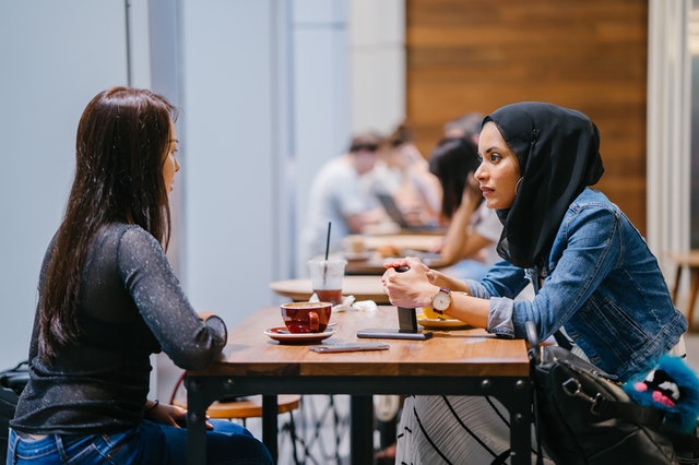 two women talking