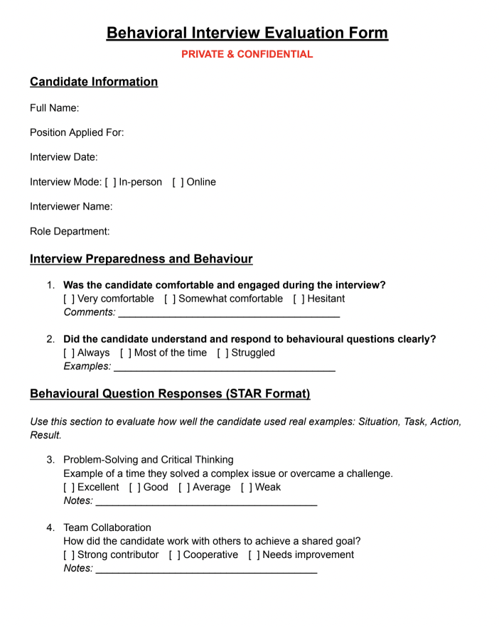 Behavioural Interview Form