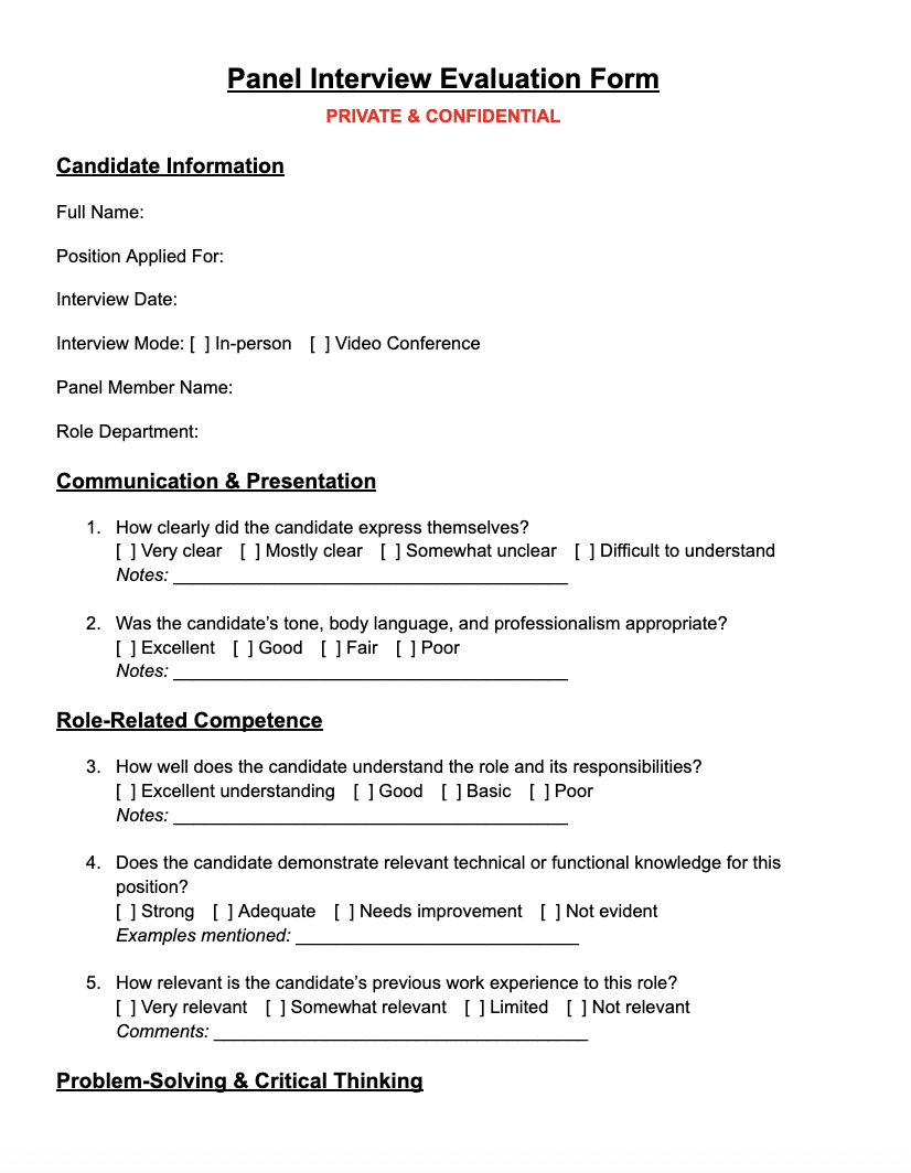 Panel Interview Form