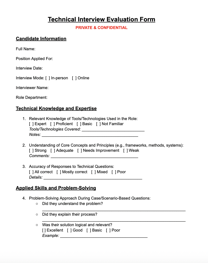 Technical Interview Form