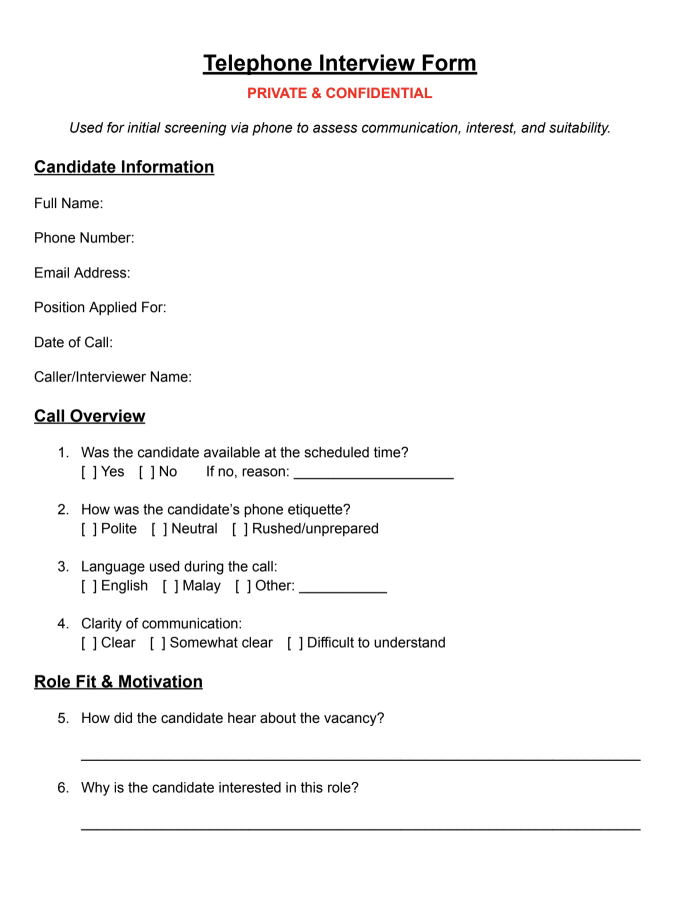 Telephone Interview Form