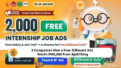 Cover image for 3 Companies Won a Free Billboard Ads  Worth RM5,000 from AJobThing